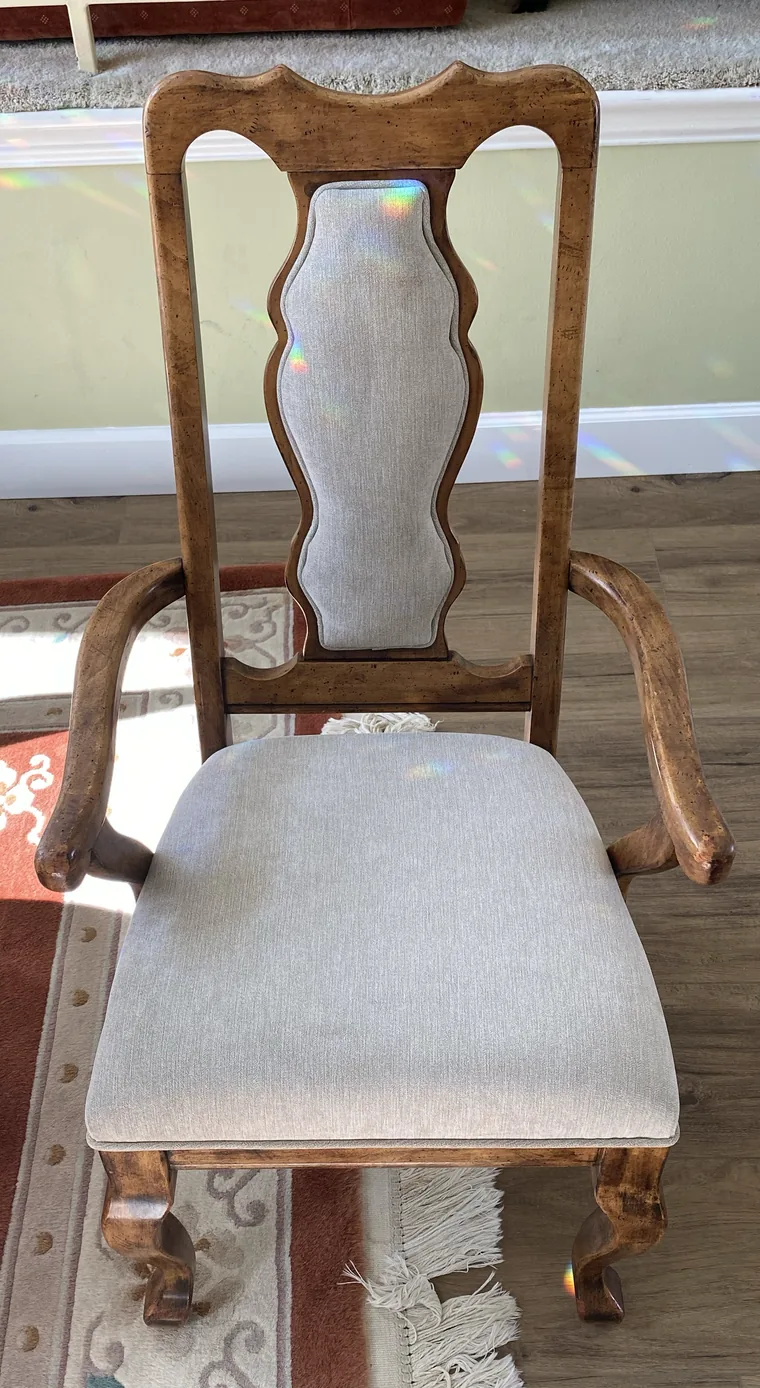 Antique dining chair refinished and recovered