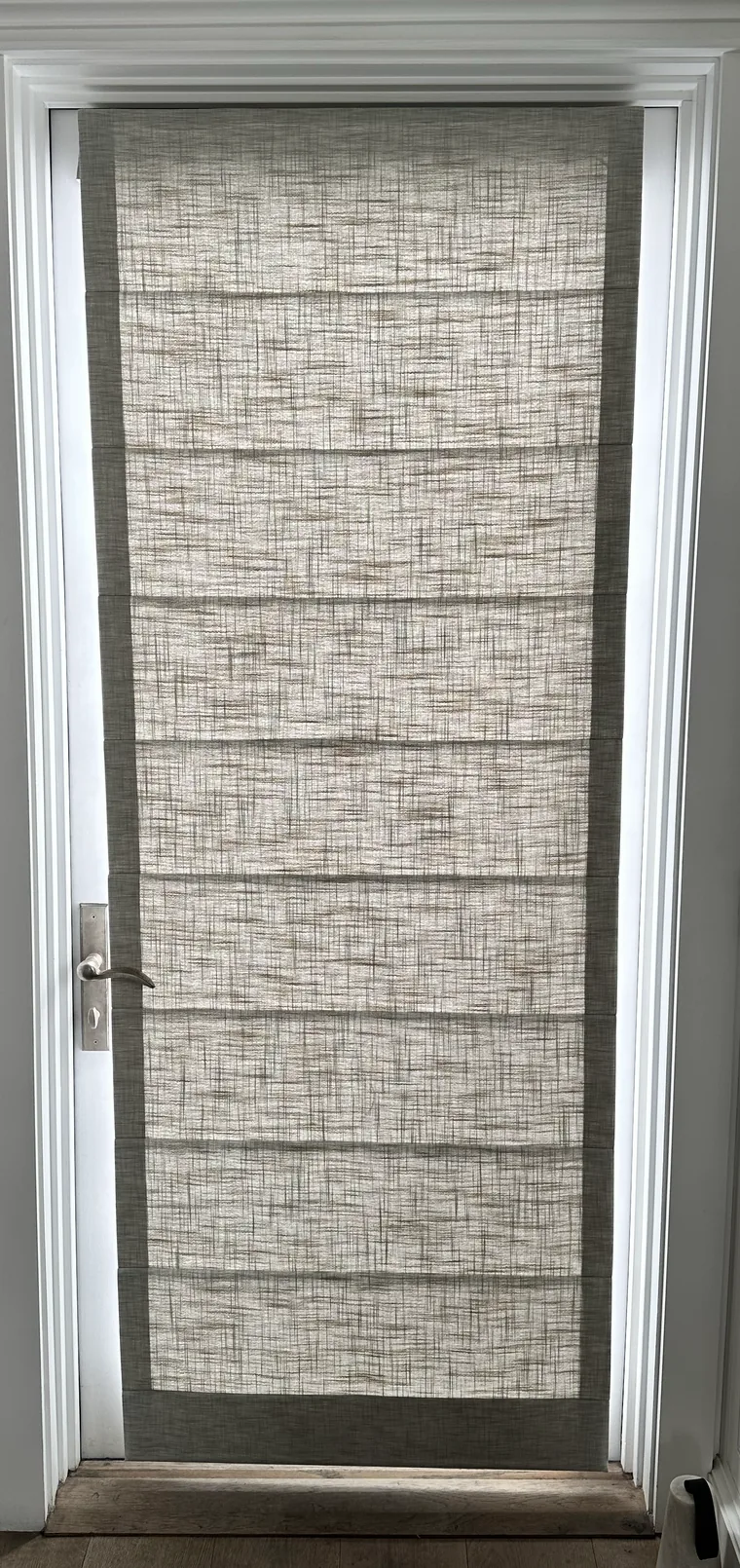 Custom woven roman shade in grey
